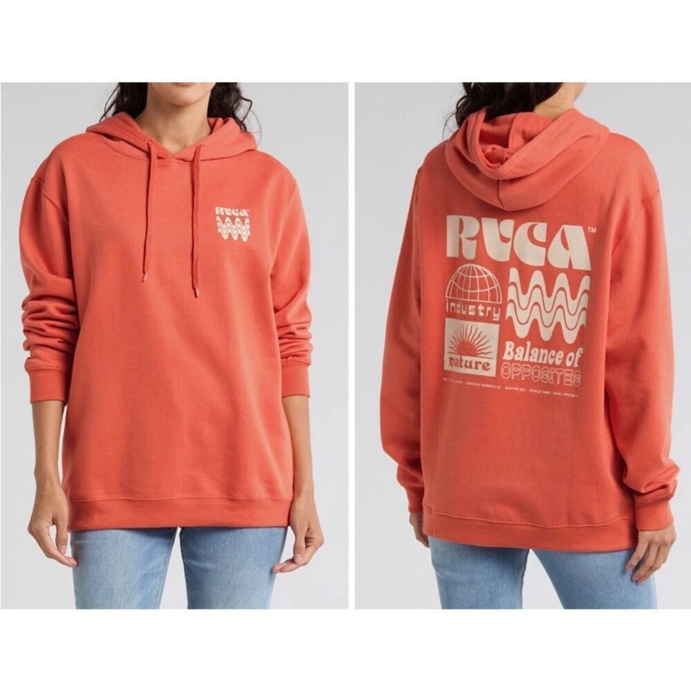 RVCA At Ease Graphic Print Orange Hoodie Size: Large Unisex